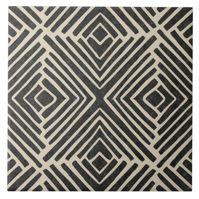 Hand drawn tribal pattern ceramic tile (Front)