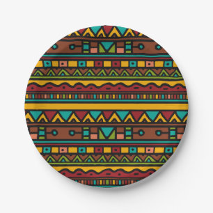 Hand Drawn Tribal Pattern Earth Tones Paper Plate