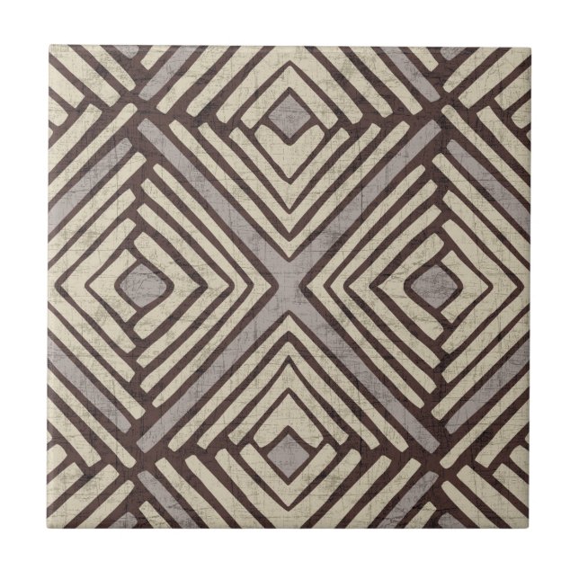 Hand drawn tribal pattern (Natural Shades) Ceramic Tile (Front)