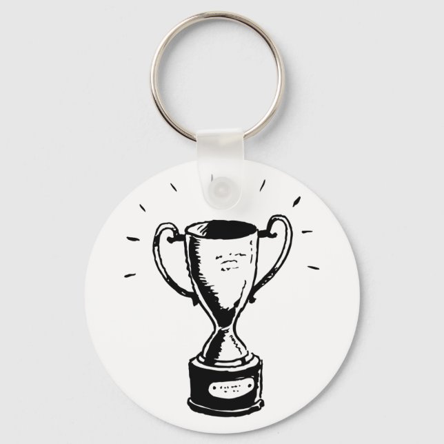 Hand Drawn Trophy Retro Black and White Award Key Ring (Front)
