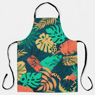 Hand drawn tropic flat pattern. Palm leaves backgr Apron