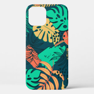 Hand drawn tropic flat pattern. Palm leaves backgr iPhone 12 Case