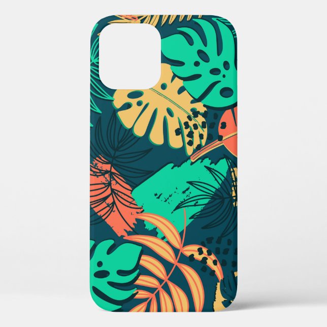 Hand drawn tropic flat pattern. Palm leaves backgr Case-Mate iPhone Case (Back)