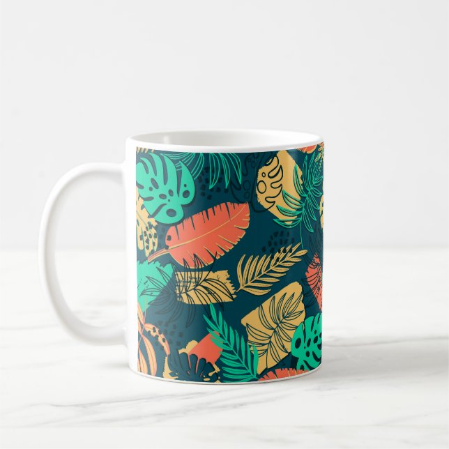 Hand drawn tropic flat pattern. Palm leaves backgr Coffee Mug (Left)