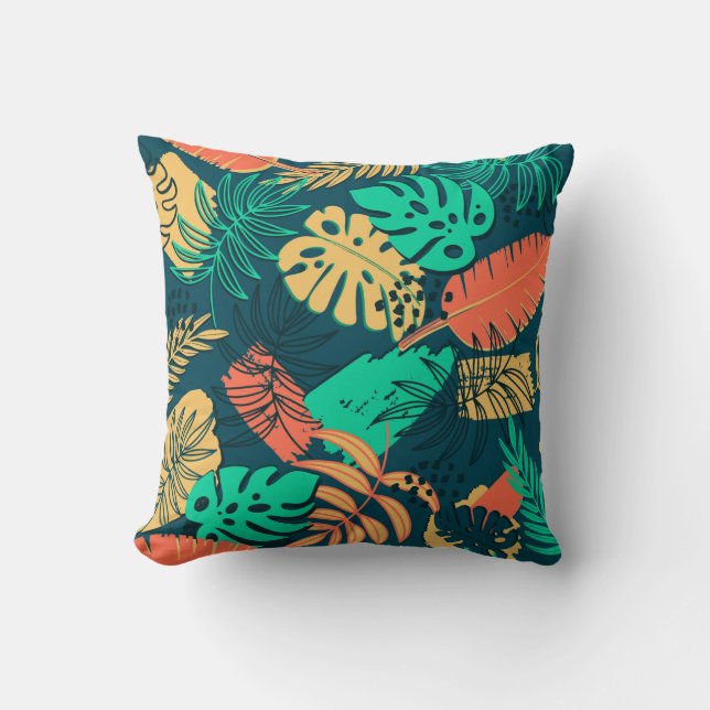 Hand drawn tropic flat pattern. Palm leaves backgr Cushion (Front)