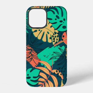 Hand drawn tropic flat pattern. Palm leaves backgr iPhone 12 Case