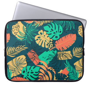Hand drawn tropic flat pattern. Palm leaves backgr Laptop Sleeve