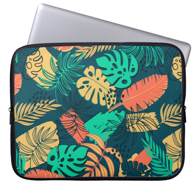 Hand drawn tropic flat pattern. Palm leaves backgr Laptop Sleeve (Front)