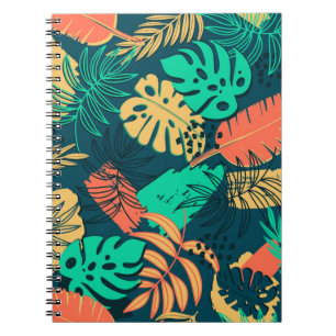 Hand drawn tropic flat pattern. Palm leaves backgr Notebook