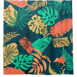 Hand drawn tropic flat pattern. Palm leaves backgr Shower Curtain