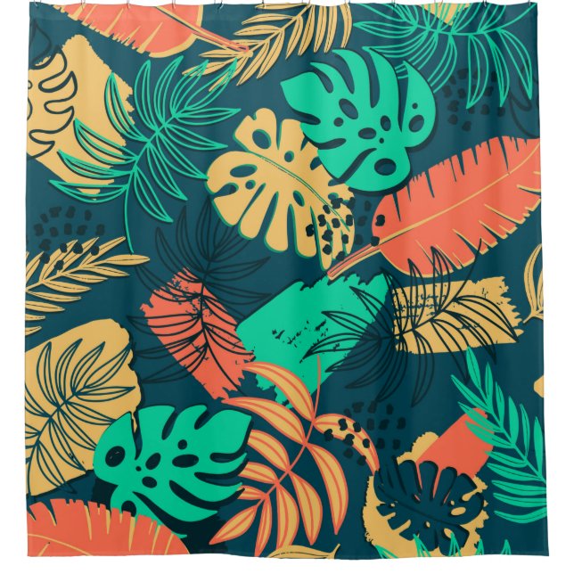 Hand drawn tropic flat pattern. Palm leaves backgr Shower Curtain (Front)