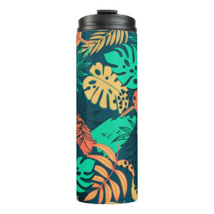 Hand drawn tropic flat pattern. Palm leaves backgr Thermal Tumbler