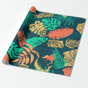 Hand drawn tropic flat pattern. Palm leaves backgr Wrapping Paper