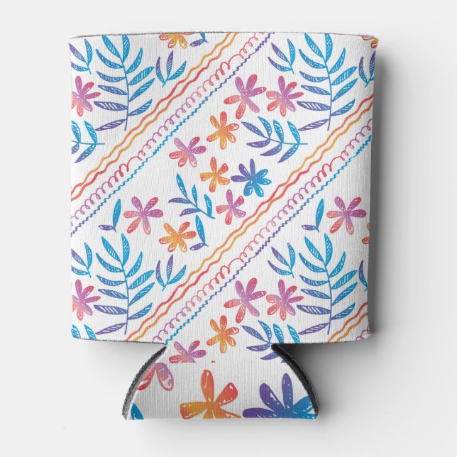 Hand drawn tropical flowers, leaves pattern. can cooler (Front)