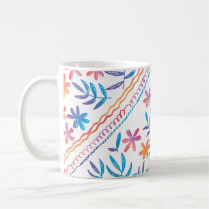Hand drawn tropical flowers, leaves pattern. coffee mug