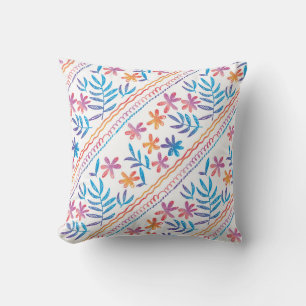 Hand drawn tropical flowers, leaves pattern. cushion