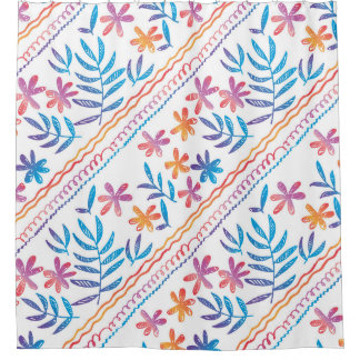 Hand drawn tropical flowers, leaves pattern. shower curtain