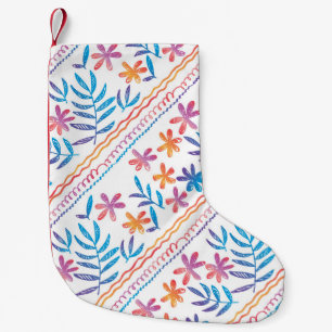 Hand drawn tropical flowers, leaves pattern. small christmas stocking