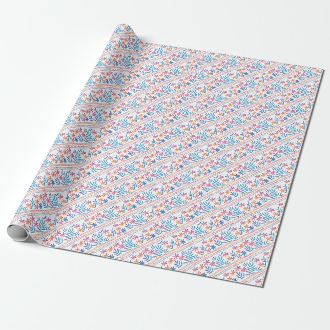 Hand drawn tropical flowers, leaves pattern. wrapping paper (Unrolled)