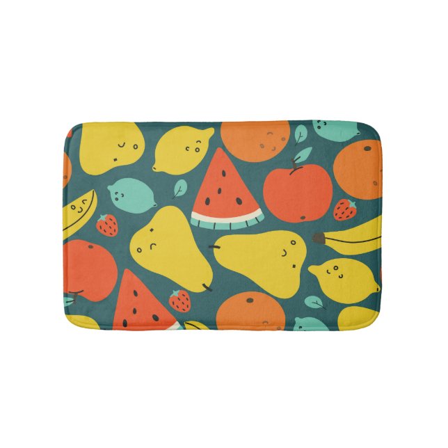 Hand Drawn Tropical Fruit Pattern Bath Mat (Front)