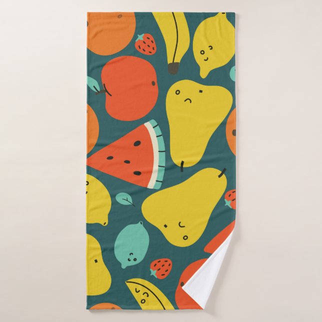 Hand Drawn Tropical Fruit Pattern Bath Towel (Bath Towel)