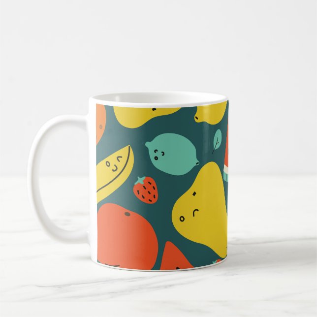 Hand Drawn Tropical Fruit Pattern Coffee Mug (Left)