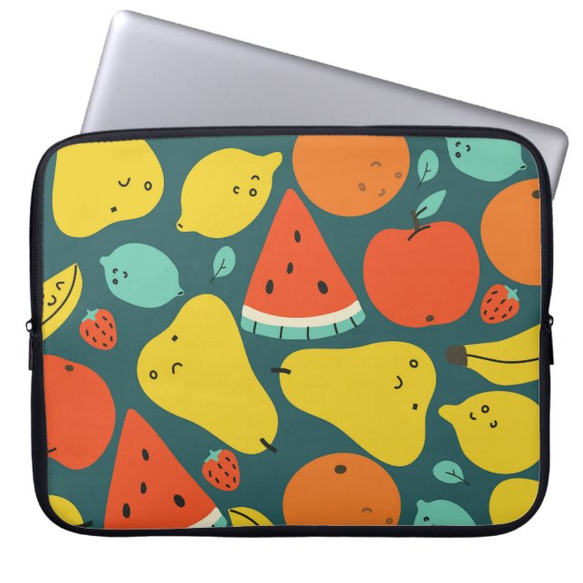 Hand Drawn Tropical Fruit Pattern Laptop Sleeve (Front)