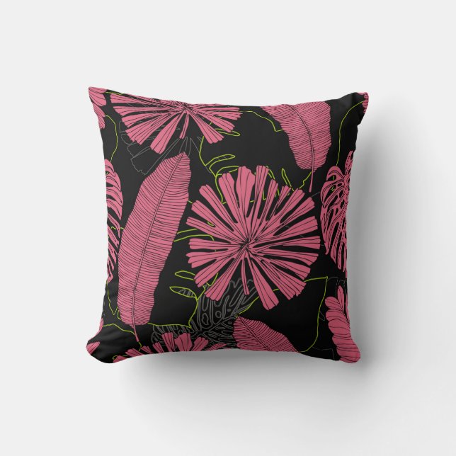 Hand drawn tropical leaves. Exotic plant. Tropical Cushion (Front)