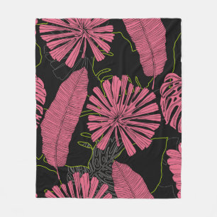 Hand drawn tropical leaves. Exotic plant. Tropical Fleece Blanket