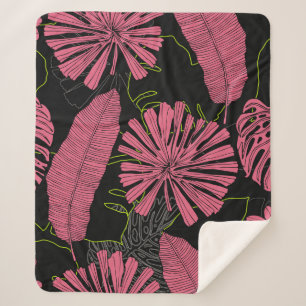 Hand drawn tropical leaves. Exotic plant. Tropical Sherpa Blanket
