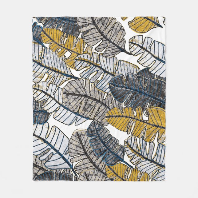 Hand Drawn: Tropical Leaves Fleece Blanket (Front)