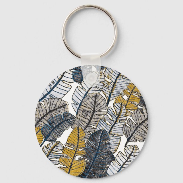 Hand Drawn: Tropical Leaves Key Ring (Front)