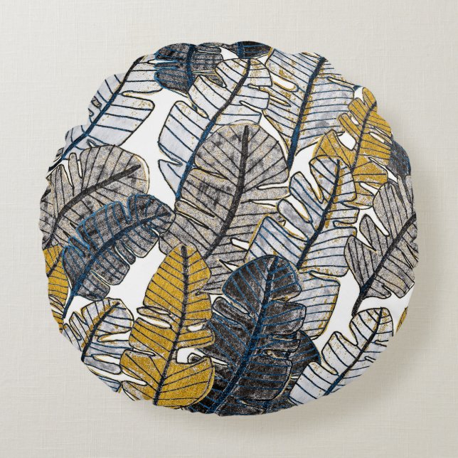 Hand Drawn: Tropical Leaves Round Cushion (Front)