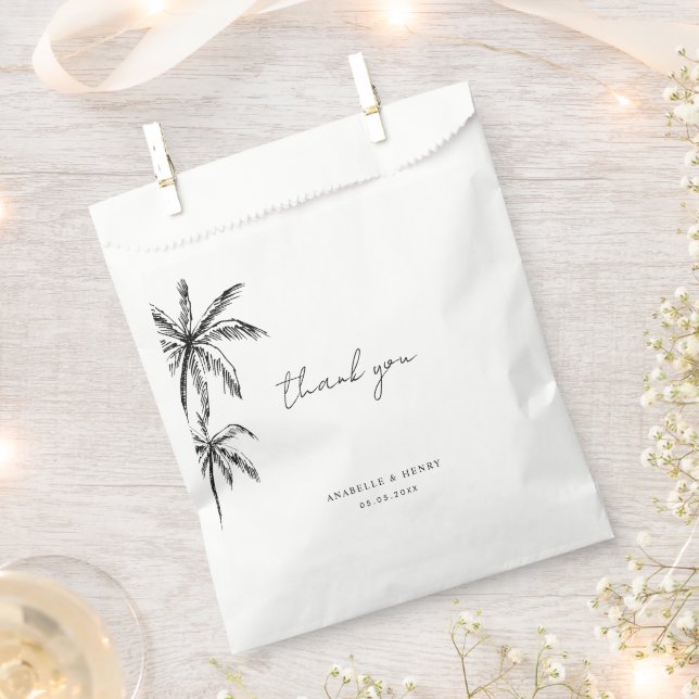Hand Drawn Tropical Palm Trees Destination Wedding Favour Bag (Clipped)