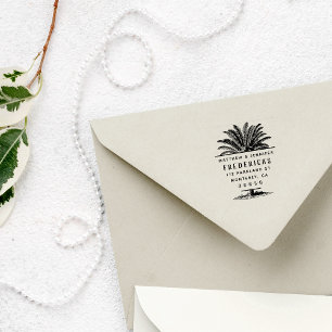 Hand-drawn Tropical Palm Wedding Return Address Rubber Stamp