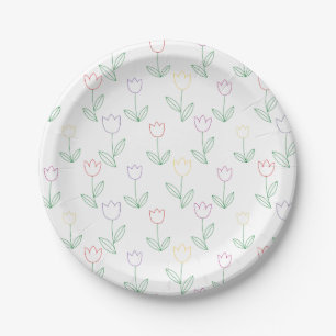 Hand Drawn Tulip Flower Pattern Paper Plate
