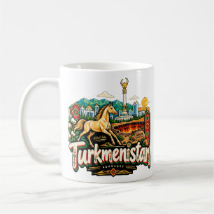 Hand Drawn Turkmenistan Travel Art Landmark Coffee Mug