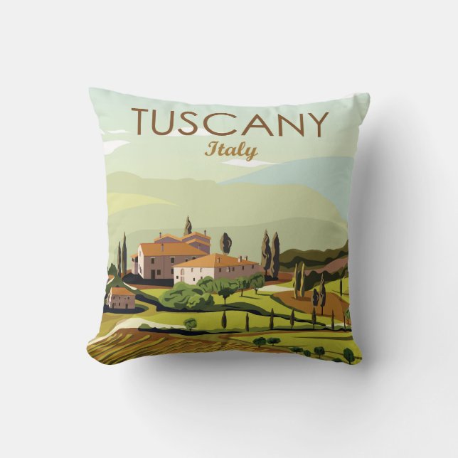 Hand Drawn Tuscany Italy Landscape Scenery Sketch Cushion (Front)