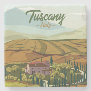 Hand Drawn Tuscany Italy Landscape Scenery Sketch Stone Coaster