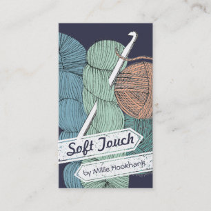 Hand drawn twisted yarn hank skein crochet hook business card