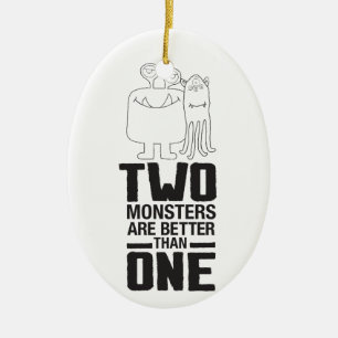Hand Drawn Two Monster Art Monster Halloween Art  Ceramic Ornament