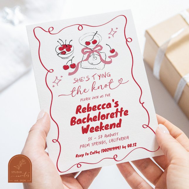 Hand Drawn Tying the Know Martini Bachelorette Invitation (Creator Uploaded)