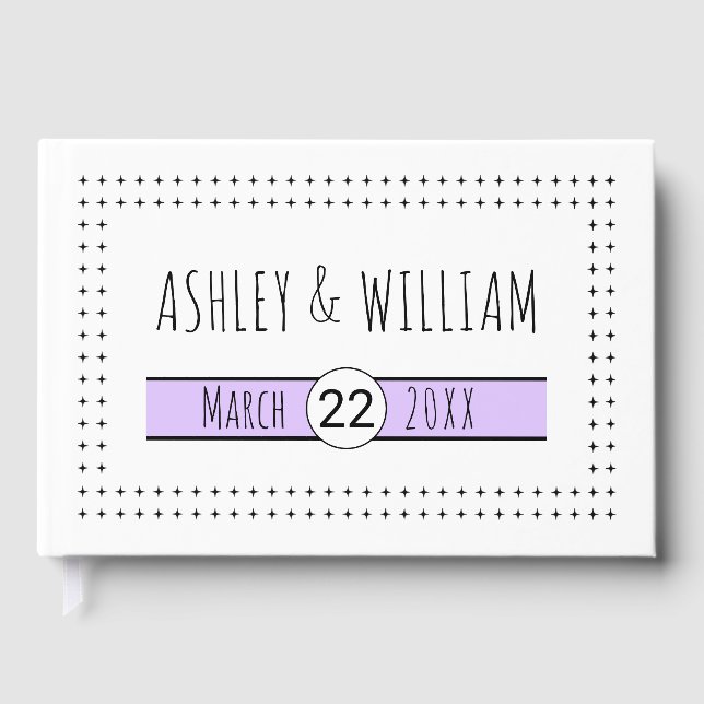 Hand drawn typography lilavender geometric wedding guest book (Front)
