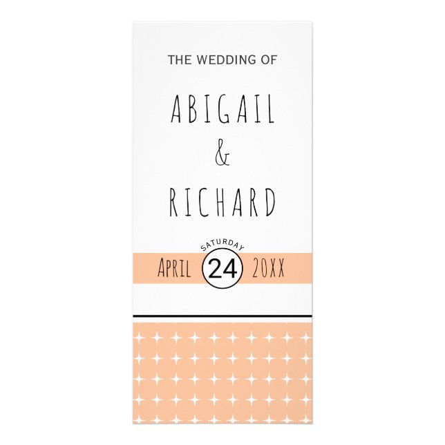 Hand drawn typography peach wedding program rack card (Front)