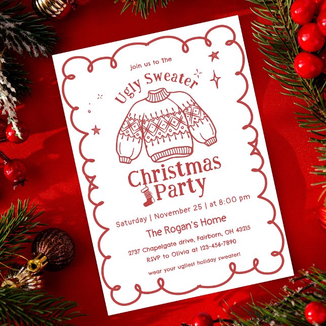 Hand Drawn Ugly Sweater Christmas Party  Invitation (Creator Uploaded)