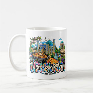 Hand Drawn Uzbekistan Travel Art Landmark Coffee Mug