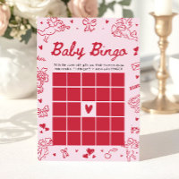Hand Drawn Valentine Baby Bingo Baby Shower Game