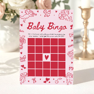 Hand Drawn Valentine Baby Bingo Baby Shower Game Invitation