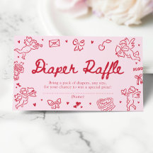 Hand Drawn Valentine Baby Shower Diaper Raffle