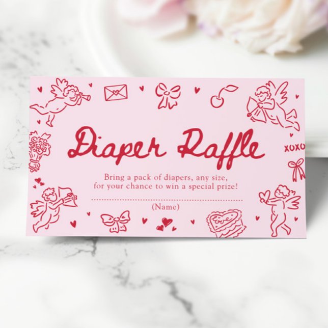 Hand Drawn Valentine Baby Shower Diaper Raffle Enclosure Card (Creator Uploaded)